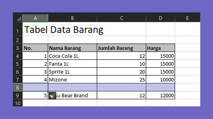 Contoh Baris Baru di Dokumen Excel