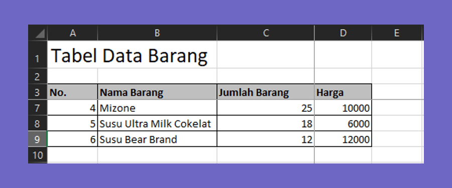 Contoh Kolom Excel
