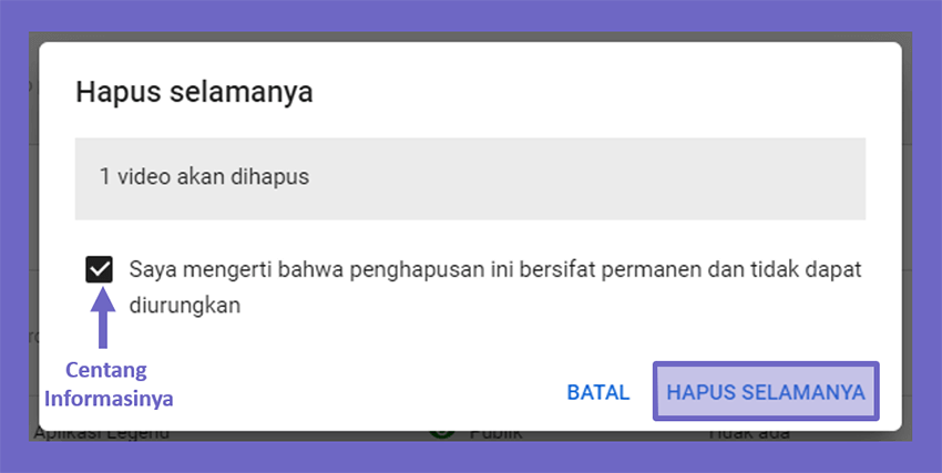 Konfirmasi Hapus Video Youtube