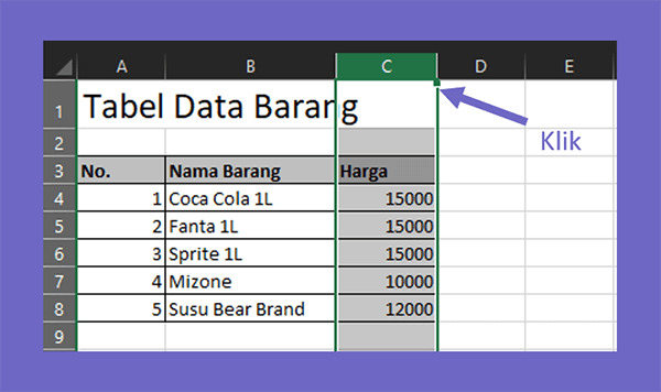 Mengatur Kolom Baru Excel