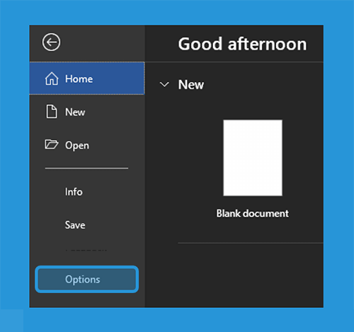 Menu File Options di Word