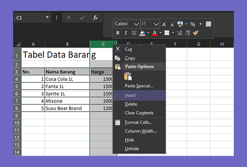 Menu Insert di Excel