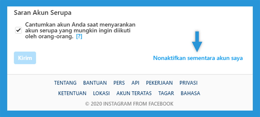 Opsi Nonaktifkan sementara akun saya