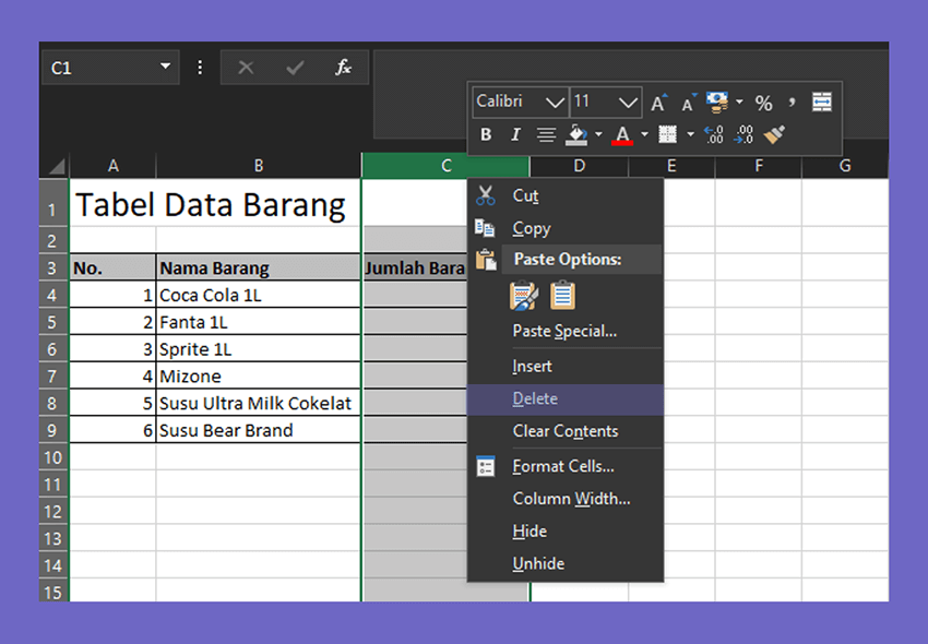 Cara Menambah Kolom dan Baris di Excel +Menghapusnya