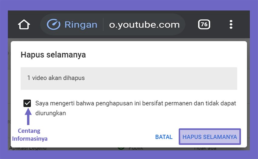 Opsi Hapus Video Youtube di Browser HP