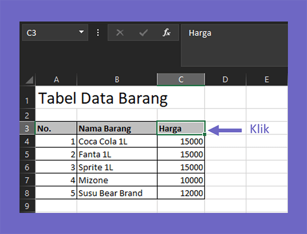 Pengatural Cell Excel yang ingin disetting