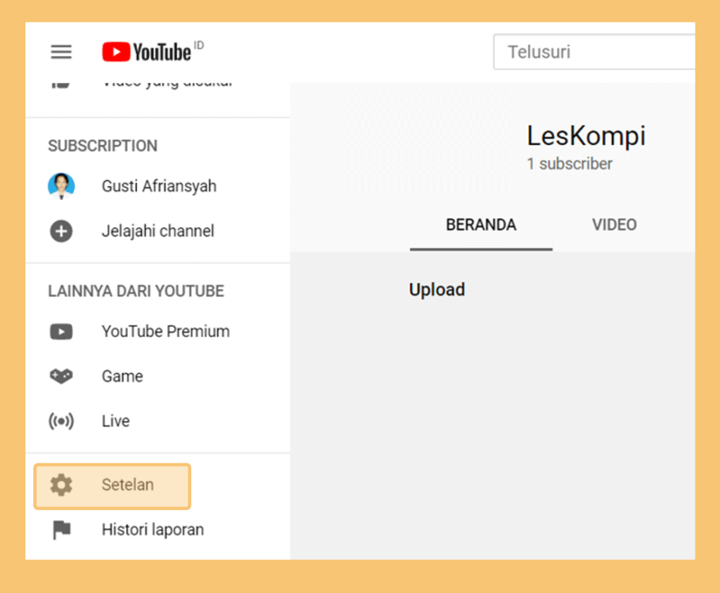 Contoh Setting Channel Youtube di PC