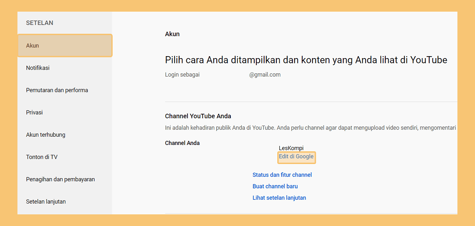 Pengaturan Akun Channel