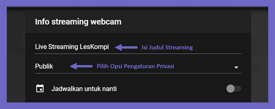 Pengaturan Informasi Livestreaming Youtube