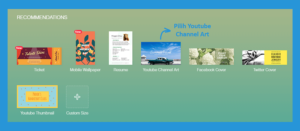 Pilih Channel Desain Youtube