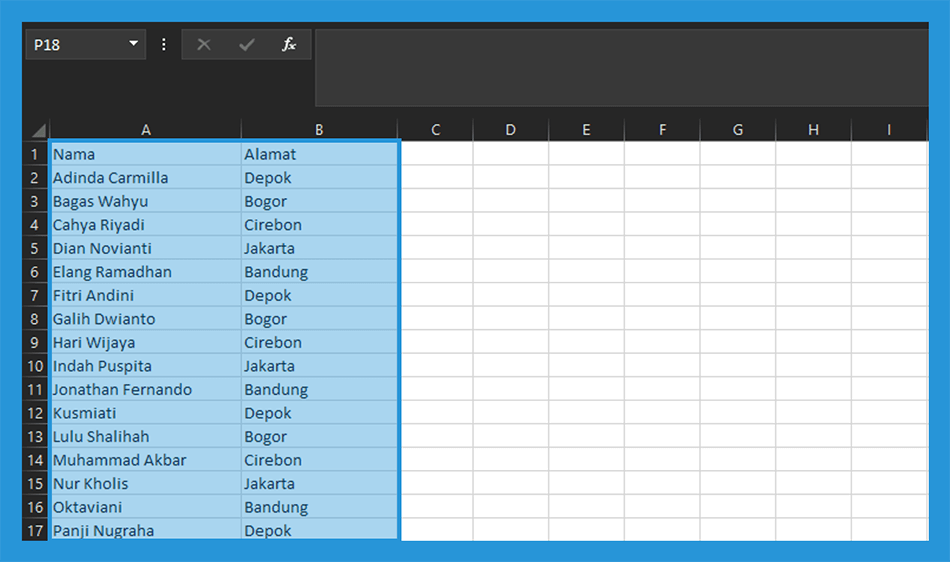 Buat Data Penerima di Excel