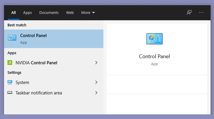 Control Panel di Taskbar