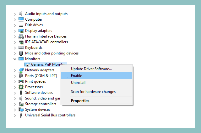 Enable Generic PNP Monitor di Device Manager