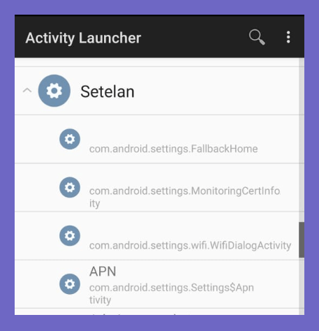Setelan di Activity Launcher