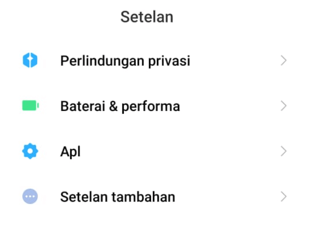 Menu Aplikasi di Setelan