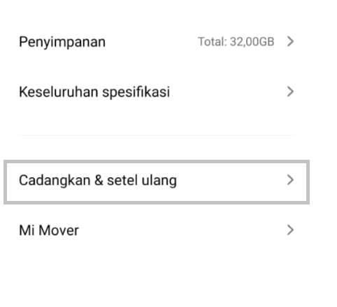 Halaman Cadangkan Setel Ulang