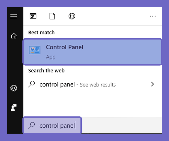 Kolom Control Panel Windows