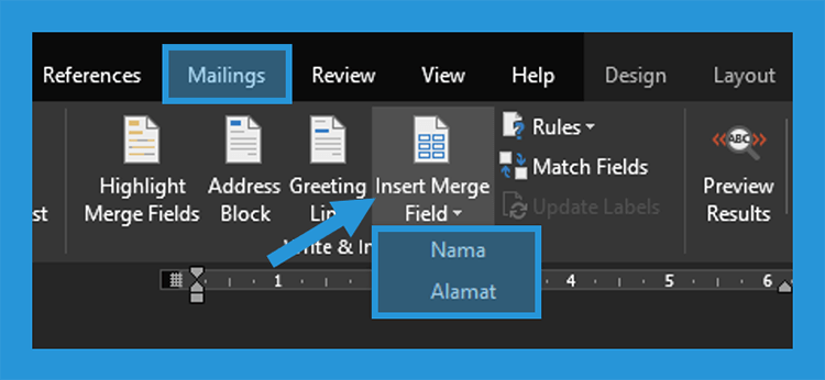 Menu Insert Merge Field di Office Word