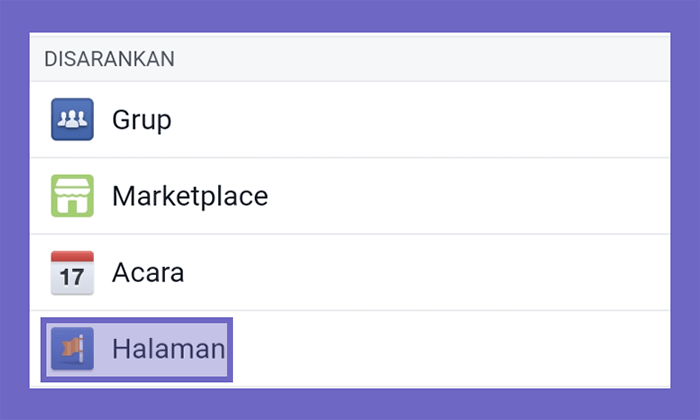Menu Halaman di FB
