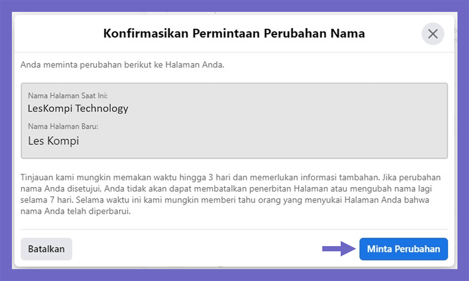 Minta Perubahan Nama FP Facebook