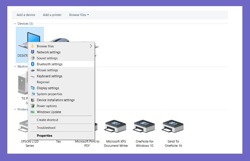 Bluetooth Settings di Laptop