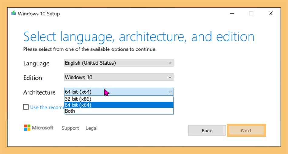 Pilih Architecture Windows 10 yang Diinginkan