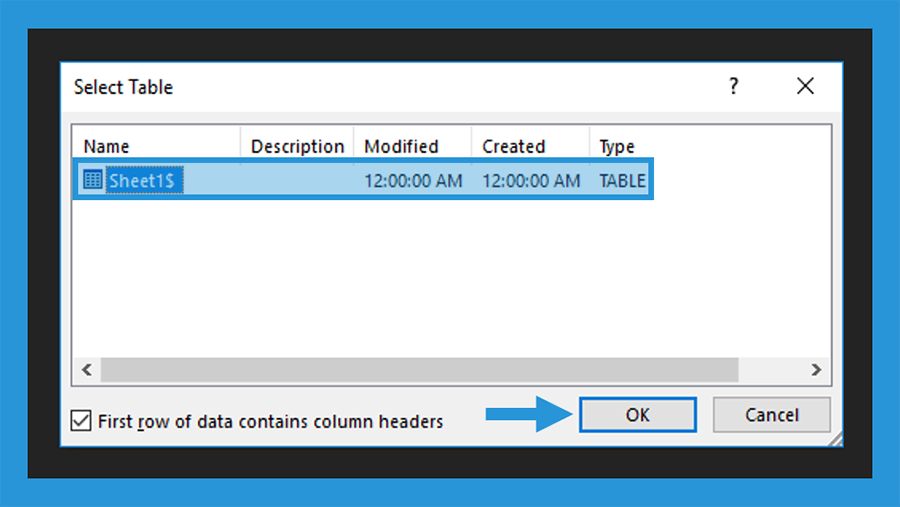 Pilih Data Sheet Tabel