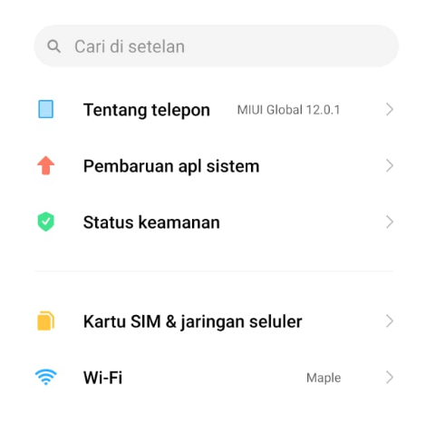 Setelan HP Xiaomi Sistem