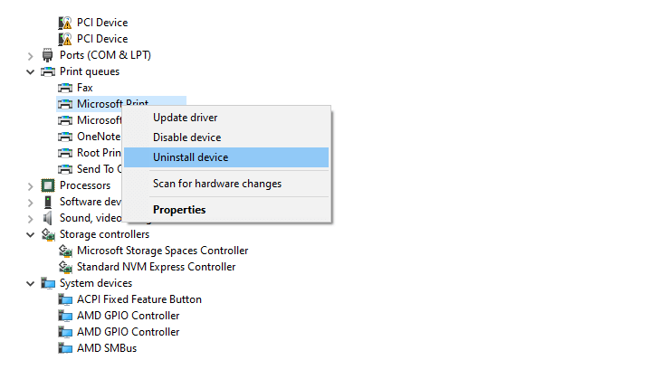 Uninstall Device Printer