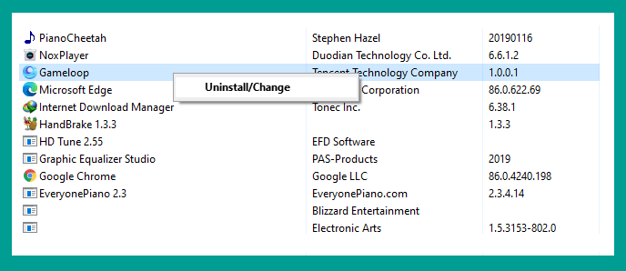 Uninstall Gameloop di Windows