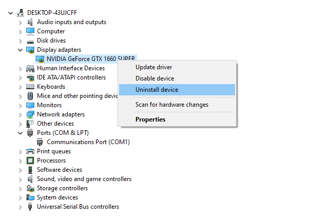 Uninstall Adapter VGA Device Manager