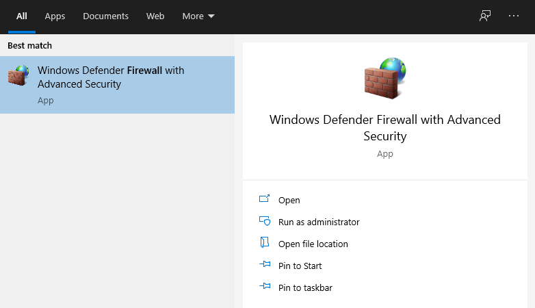 Firewall Windows di Start Menu