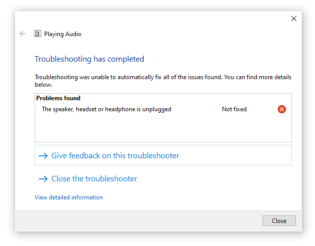 Contoh Hasil Troubleshoot Audio di Windows