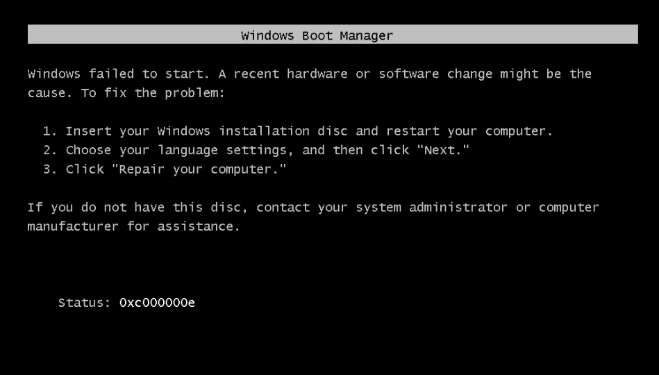 Contoh Masalah Pada Windows Boot Manager