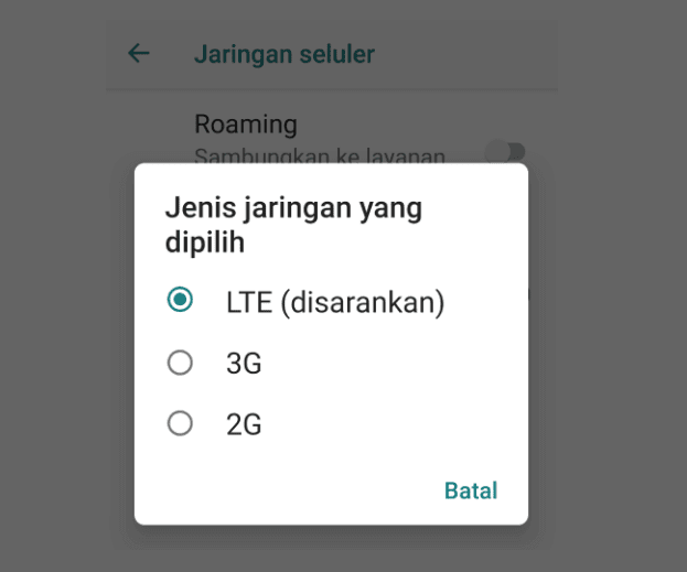 Contoh Atur Jaringan XL ke LTE