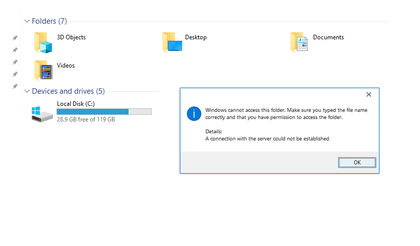 Sample Message Cannot Access Windows System