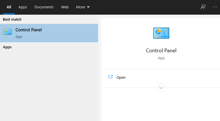 Control Panel di Windows Search - Cara Mengatasi Windows Cannot Access
