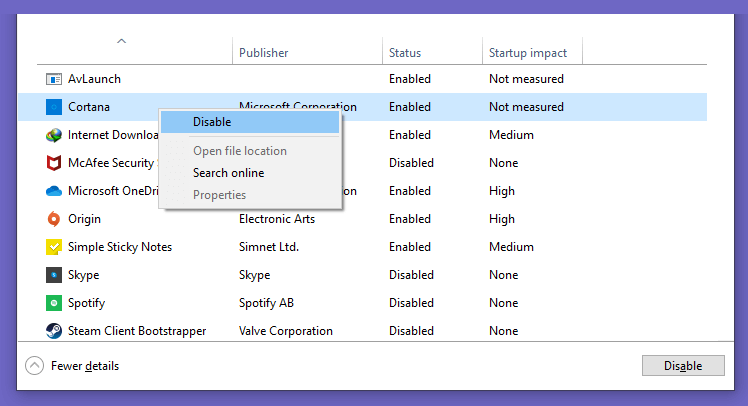 Disable Startup
