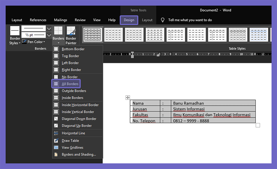 Hapus Hasil Tabel di Word