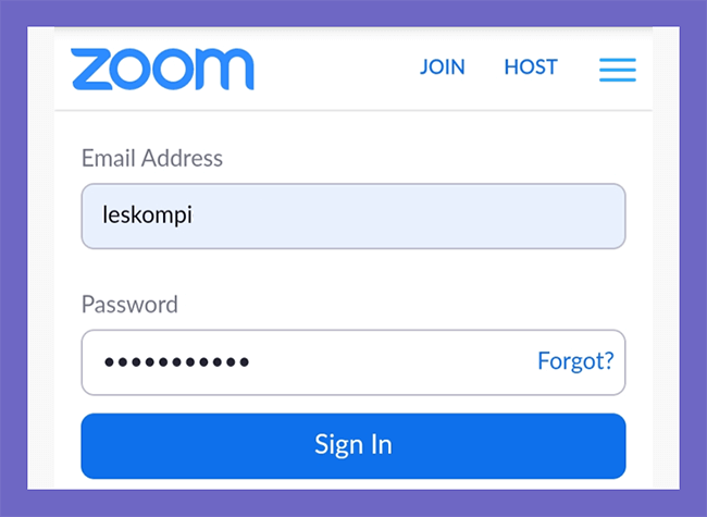 Masuk ke Akun Zoom yang Dipakai