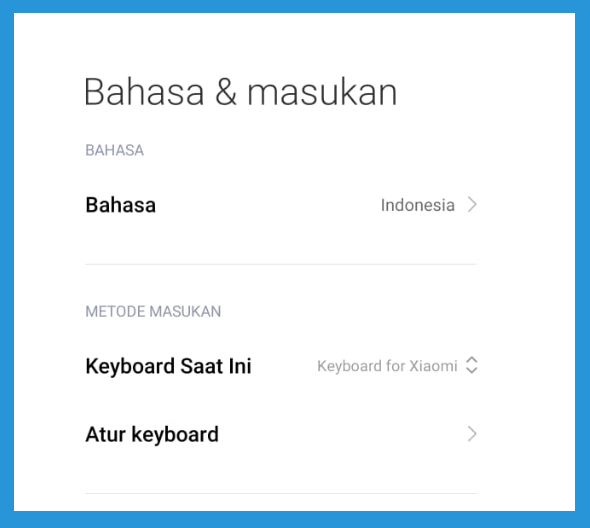 Contoh Bahasa dan Masukan HP Xiaomi