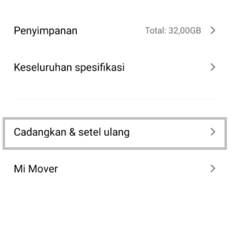 Pengaturan Cadangkan Setel Ulang HP