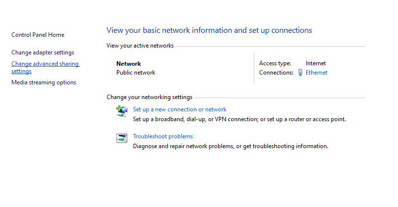 Opsi Change Advanced Sharing Settings di Windows