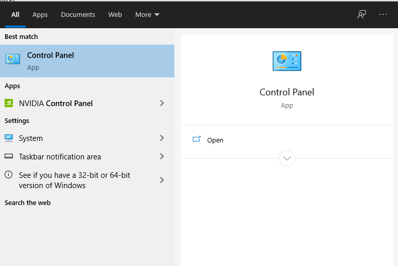 Control Panel di Laptop