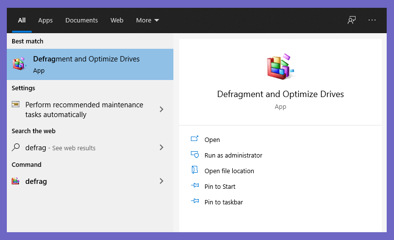 Menu Defrag di Windows