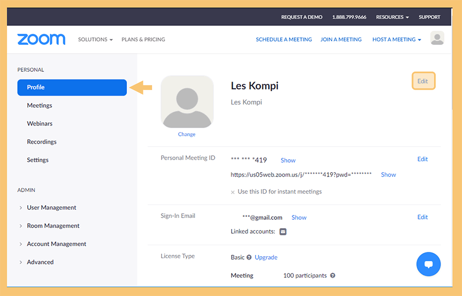Opsi Edit Profile di Zoom PC