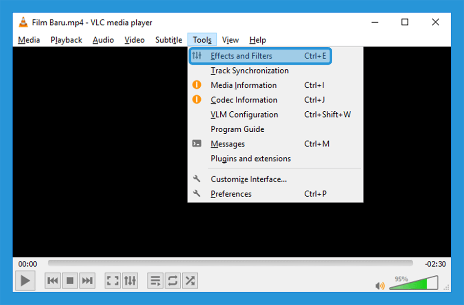 Menu Effects and Filters di VLC