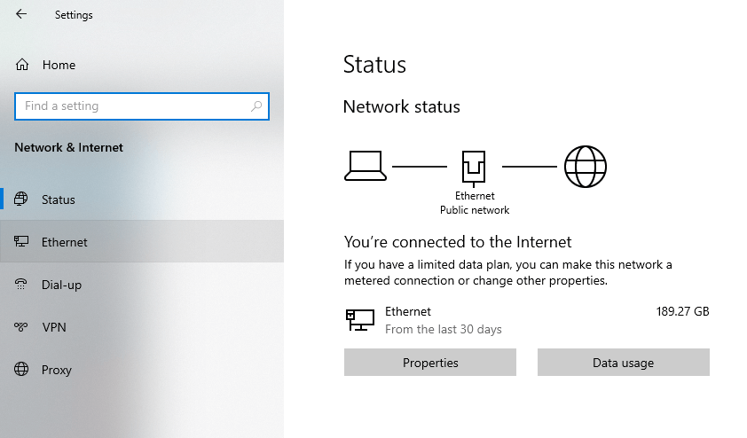 Menu Ethernet di Windows