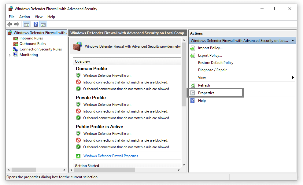 Properties Firewall