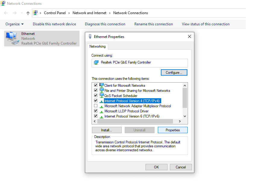 Menu Propeties di Internet Protocol